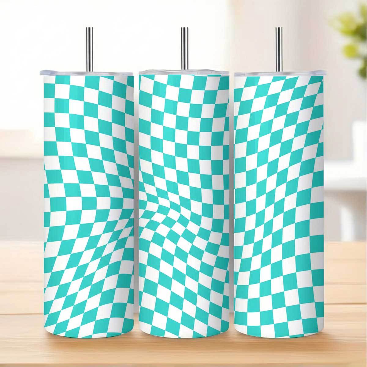 1pc 20oz Teal And White Checke - огляд і ціна Tumbler 20Oz White
