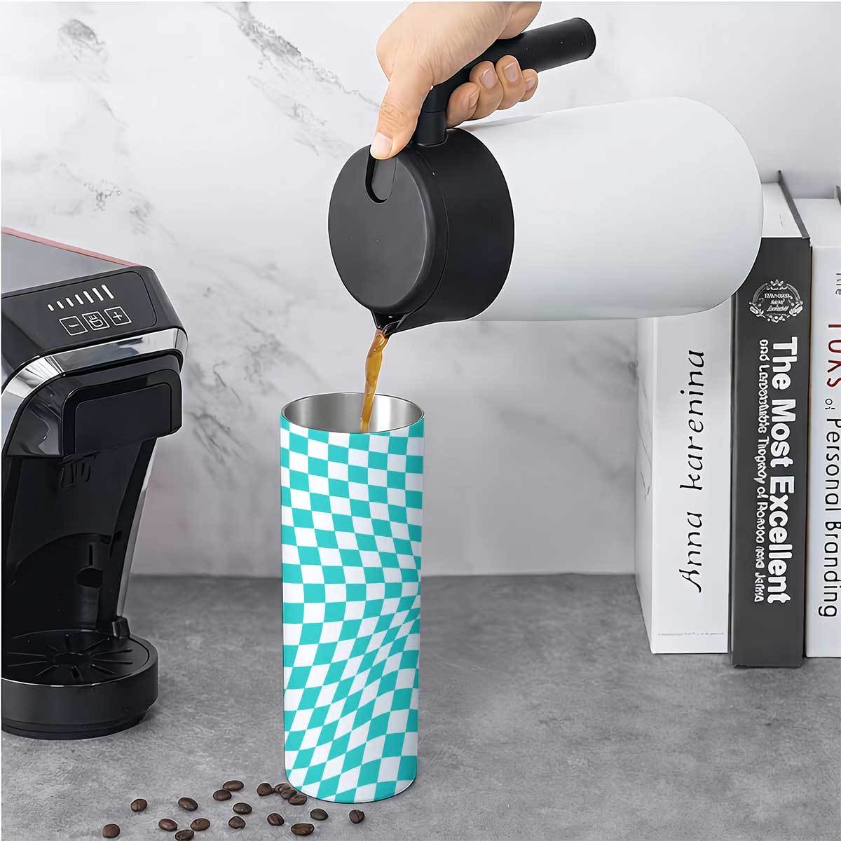 1pc 20oz Teal And White Checke - огляд і ціна Tumbler 20Oz White